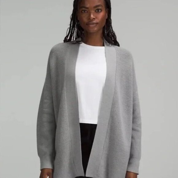Lululemon Knit Cardigan Merino Wool Cotton Blend Gray Pockets Long Length - Picture 6 of 6